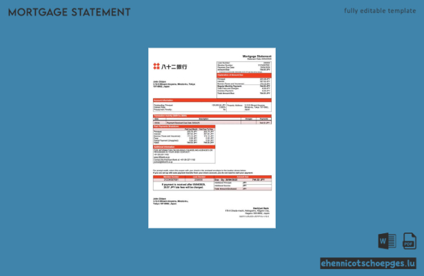 Beispiel eines Hypothekenauszugs der Japan Hachijuni Bank (Word- und PDF-Datei)